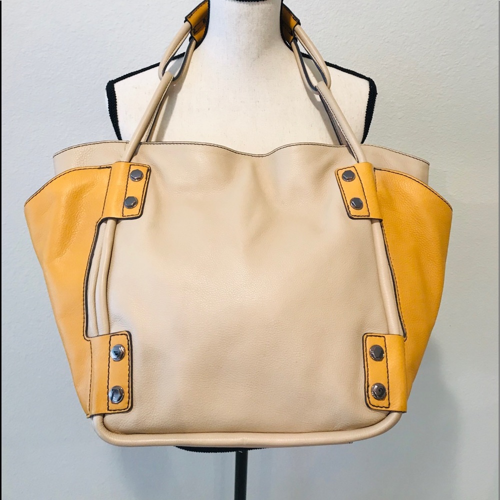 EC large leather cream & yellow bag